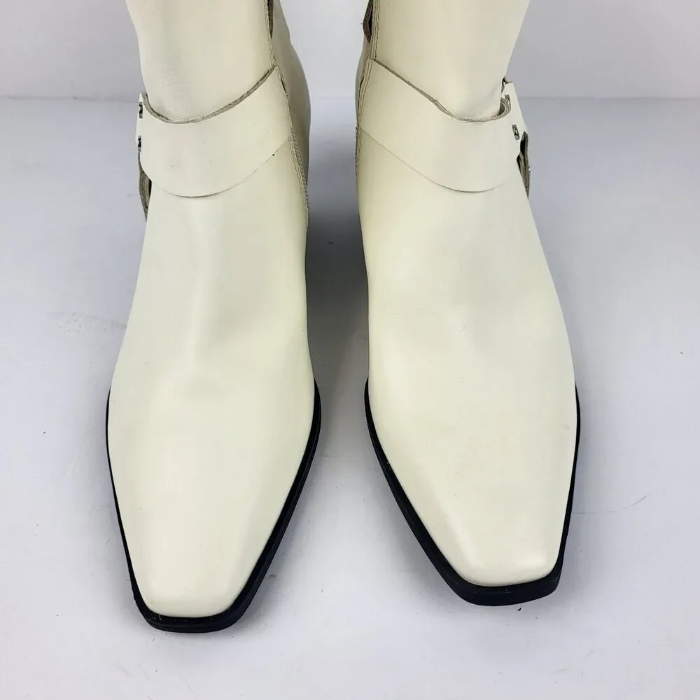 Open Edit Enzo Women's Leather Ankle Boot Ivory Western Bootie Size 8M